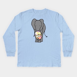 Grey Elephant Holding Big Easter Egg Kids Long Sleeve T-Shirt